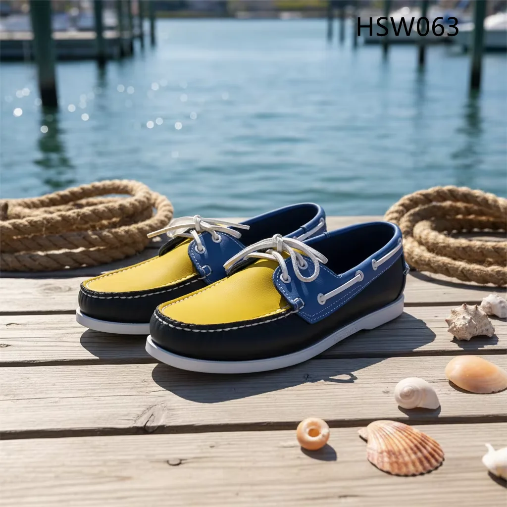 HY,Exclusive Styles Size 27-47 Block Leather Lace-up Peas Shoes Durable Rubber Outsole Walking Non-irritating Boat Shoes HSW063