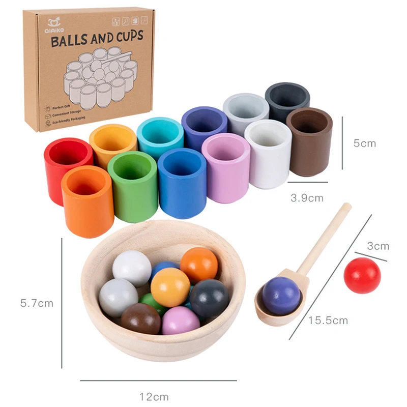 Wooden Balls In Cups Montessori Toy Color Sorting Game Educational Toys Preschool Learning Toy
