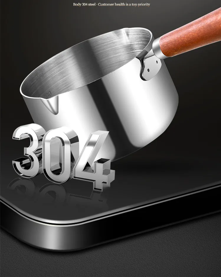 Multifunctional Stainless Steel Preservation Pouring Hot Oil Milk Coffee Wooden Handle Snow Pot 3