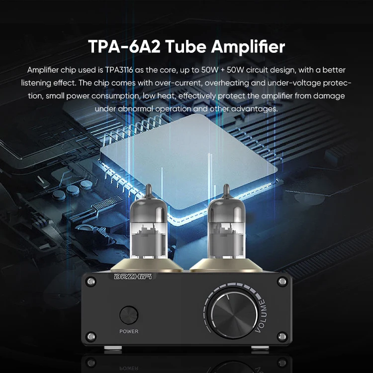 BRZHIFI High Quality Lossless Aluminum TPA-6A2 HiFi BT 5.0 Vacuum Tube Amplifier Small home stereo details