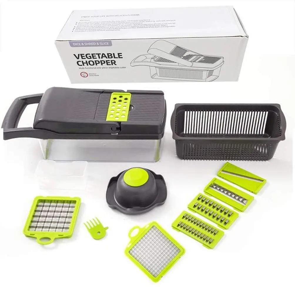Green Vegetable chopper Onion chopper Mandoline Slicer with Stainless steel blade Include Clean Brush and Hand Guard Made in USA 