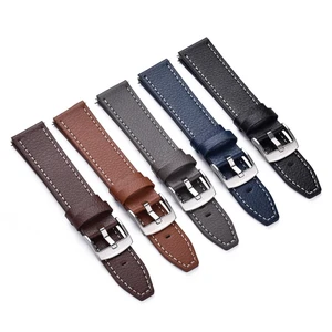 China Custom OEM High Quality Cow Leather Watch Bands Stainless Steel T-tail Leather Strap for Men 20 mm Watch Strap