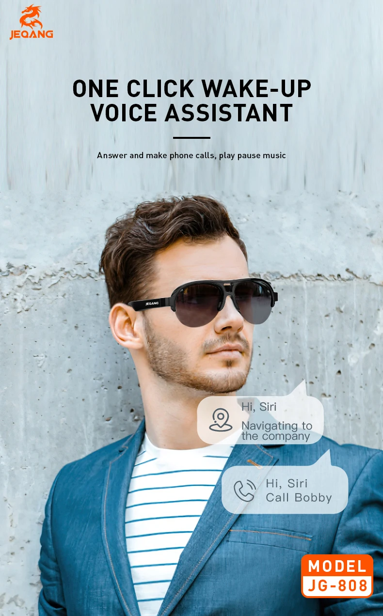 Jeqang-808 Smart Glasses New Release Intelligent Audio Harmful Light Blocking Clearer Field View IPX4 Waterproof Clearer Field