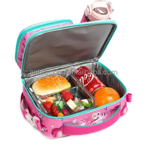 Cute Cartoon Back-to-School Gift Oxford Insulated Waterproof Thermal Lunch Box Bag Unicorn Dinosaur Space Mermaid Design Kids