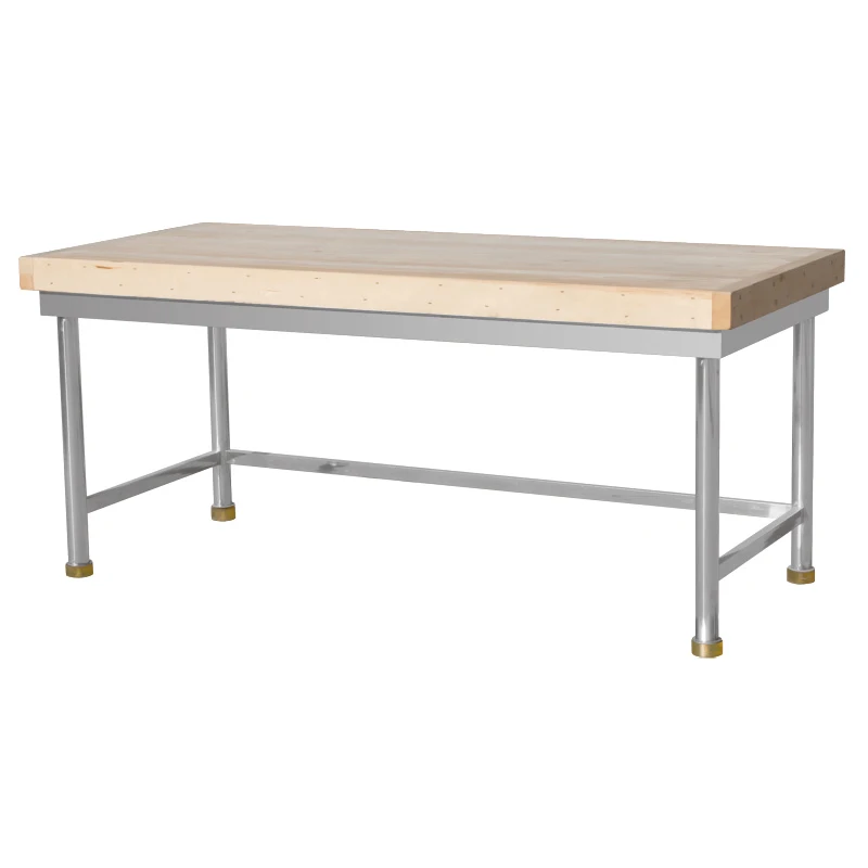 Mesa de trabalho com estrutura em aço inoxidável e tampo em mármore