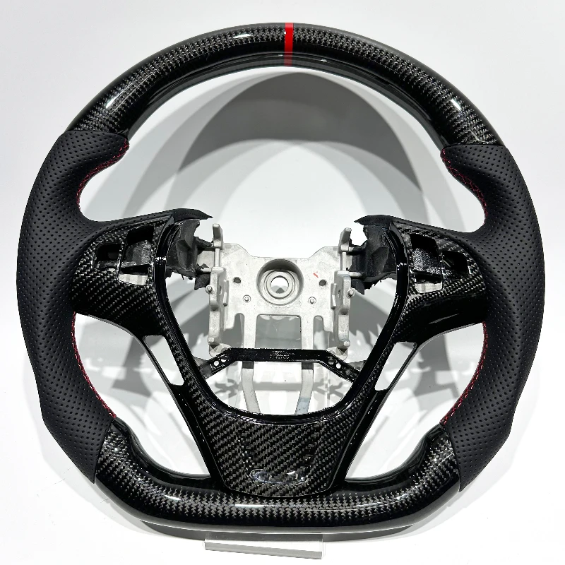 Carbon Fiber & Perforated Leather Steering Wheel for Hyundai Genesis Coupe 2010-2016 – Red Accents