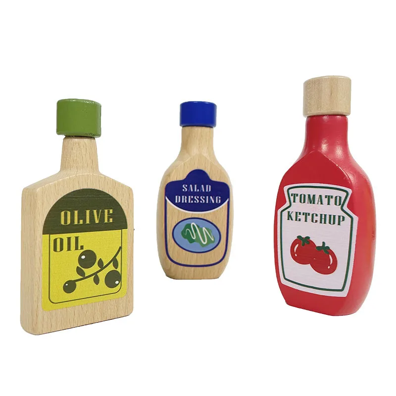 FSC Solid Wood 6pcs Play Food Accessories and Bottles  for Pretend Play Kitchen Toys Toddlers