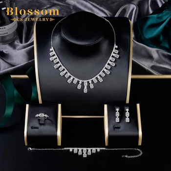 Blossom CS Jewelry Luxury 925 Sterling Silver Tassel Necklace Set with Zircon Fine Fashion Wedding Jewelry for Gift Engagement