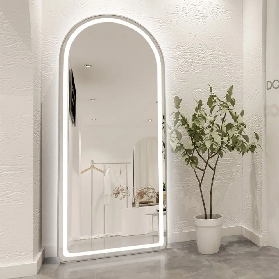product wall barber shop mirrors led lighted arch dimmable full length mirror large floor arch backlit mirror with light for living room-2