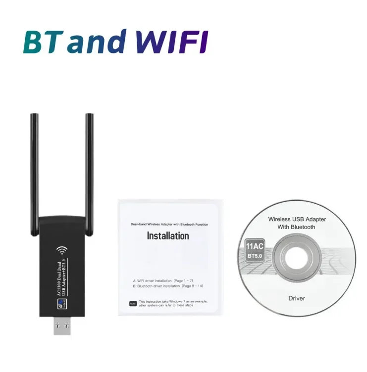 Dual-Band Bluetooth 5G USB WiFi Adapter Dongle - Compatible With Windows XP-10 & Mac