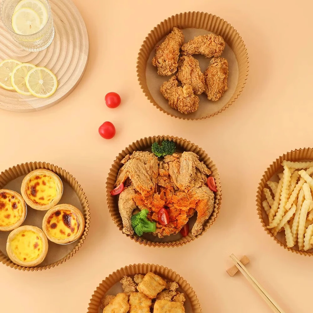 Bio-degradable Heat Resistant Power Xl Liweght 120pcs Brown Round Parchment 20cm 100pcs Disposable Hot air Fryer Paper Liners