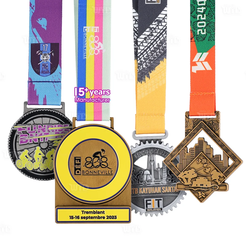 Medalha Personalizada de Alta Qualidade para Ciclismo com Fitas, Design em Liga de Zinco, Medalha Esportiva em Metal com Esmalte 3D
