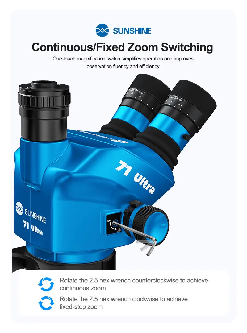 Microscope électronique SUNSHINE 71 Ultra Trinocular à zoom continu et fixe pour la réparation de téléphones mobiles et de bijoux