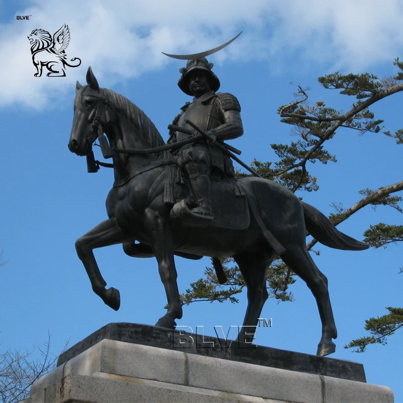 BLVE Outdoor Decoration Famous Large Garden Metal Copper Bronze Japanese Samurai Statue With Horse Sculpture