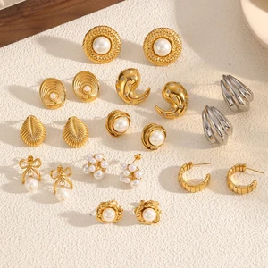 Factory Price  Wholesale Luxury Circle Cameo Earrings 18K Gold Plated Stainless Steel Stud Earrings for Women