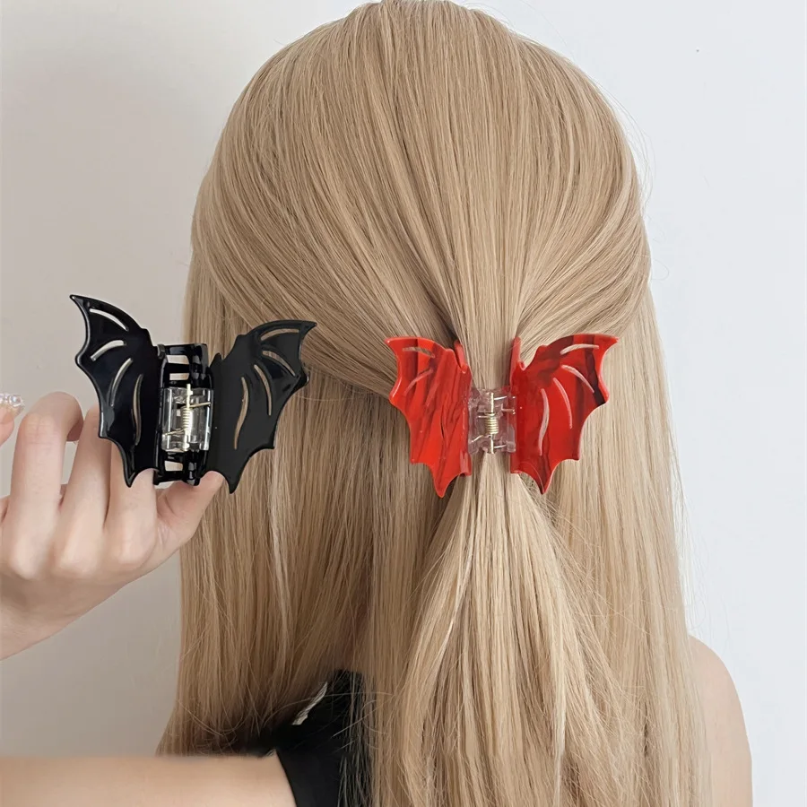 Halloween-Haarspangen Mit Fledermaus & Rubin – Metall-Clips Für Dicke & Dünne Haare