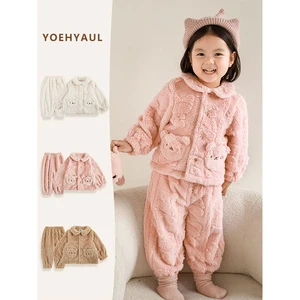 YOEHYAUL Wholesale Baby Child Plush Thick Warm Kids Custom Pajamas Sets Winter Little Girls Velvet Homewear Sleepwear for Kids