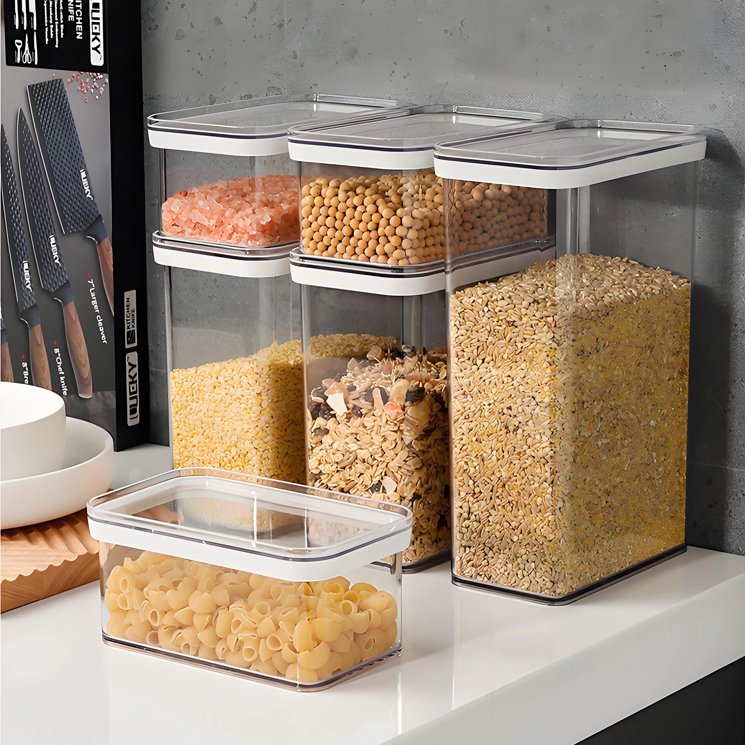 Caixa de Armazenamento de Alimentos Secos com Grande Capacidade e Hermeticamente Fechada Plástico Quente Organizador de Cozinha para Armazenamento de Alimentos e Recipiente