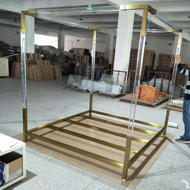 Factory Price Clear Lucite Bed Frame Modern Design Resin Bed Transparent Acrylic Canopy Bed Frame