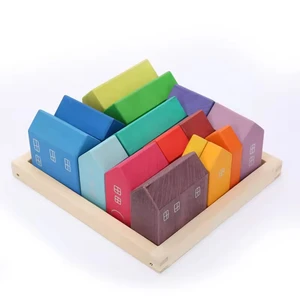 15 Pcs Factory Direct Selling Wooden Colorful rainbow House Building Block Montessori Colorful Blocks Educational Toys