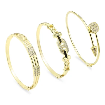 14K Gold Plated Geometric Brass Bracelet Neutral Style Romantic Chain Set Stylish Women's Bangle Jewelry Fashionable Bangle