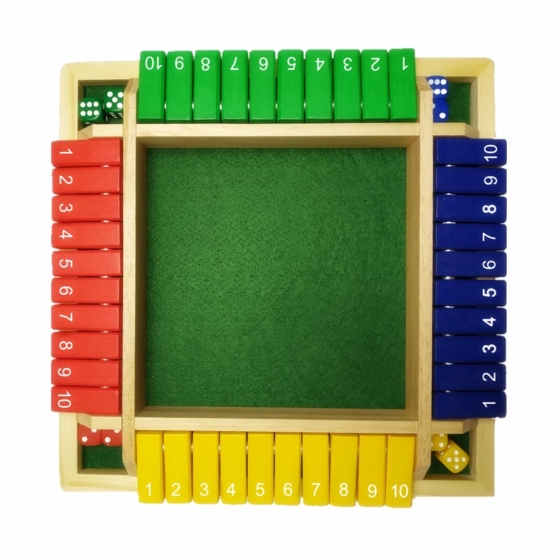 4 Color Wooden Shut the Box  4 Player  Game Set Including 8 Color Dice Mathematics Training Gift for Kids