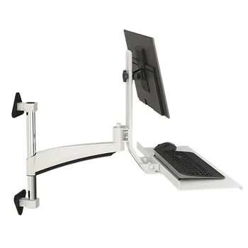Wall-Mount Full Motion Monitor Mount with Keyboard Tray Sit-Stand Workstation for Machine Tool Equipment Ready for Use