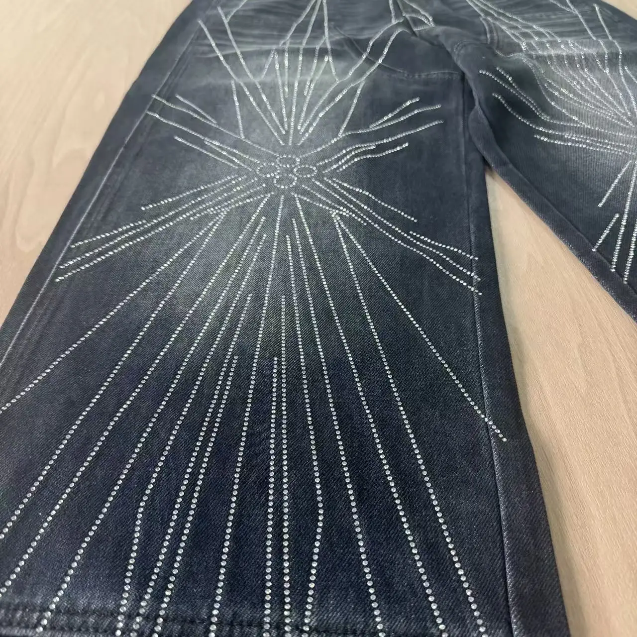 Clothing Manufacturer Washed Stitching Spider Web Custom Denim Straight Leg Pants Baggy Jeans Man Men's Jeans Men gallery 3
