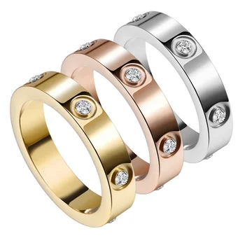 Luxury Rose Gold Love Titanium Steel Rings Women diamond ring engagement jewelry wedding for women/men diamond ring price