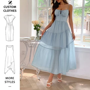 Fashion design elegance apparel spaghetti strap dresses for ladies long Casual dresses women