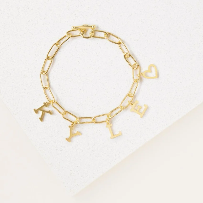 Custom Personalized Initial Monogram Link Chain Bracelet Stainless Steel 18K Gold Plated Letter Bracelet Jewelry for Gifts