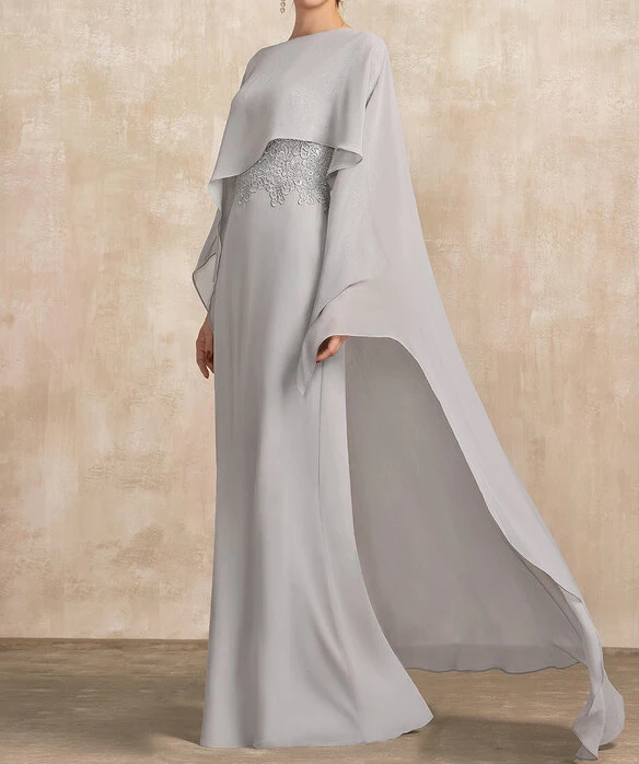 Boat Neck Long Sleeves Opera Cape Lace Appliques Gown