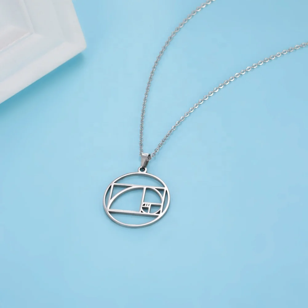 Fibonacci Spiral Circle Triangle Golden Ratio Geometry Pendant Necklace Women Choker Necklace Stainless Steel Jewelry