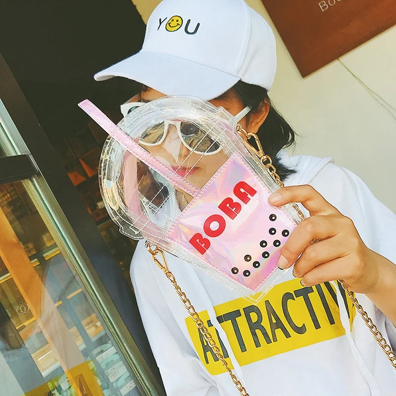 Cute Drink Cup Clear Transparent Totes Shoulder Summer Girls Women Laser 2021 Fashion Small Kids Jelly Crossbody Bags Handbag
