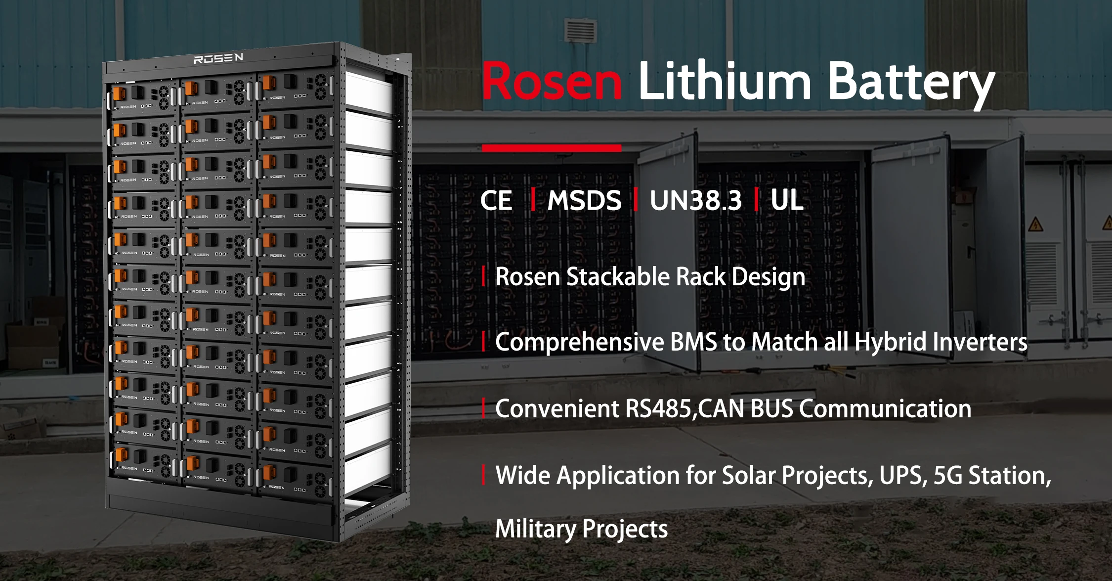 Rosen Lithium Ion Battery 48v 50ah 100ah 200ah 5kw 10kw Lifepo4 Battery