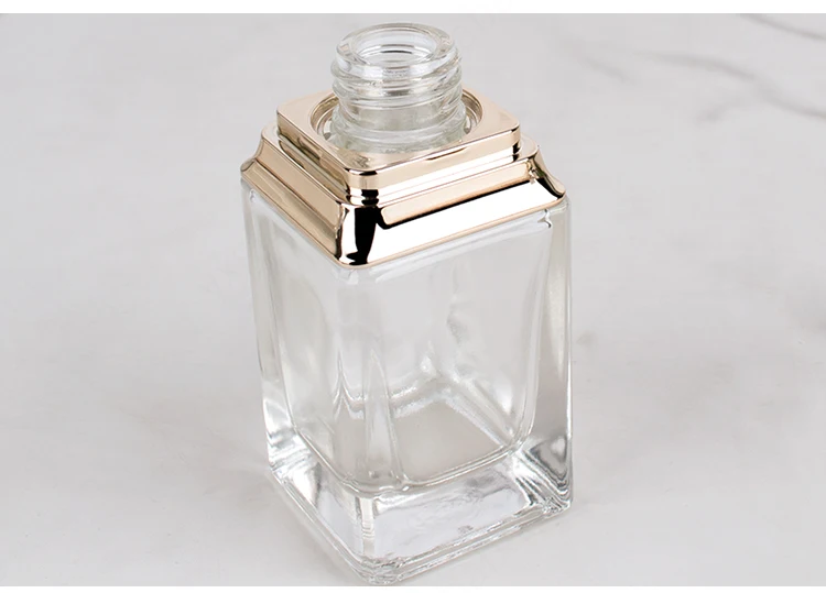 Luxury Empty 30ml Square Clear Frosted Cosmetic Lotion Glass Liquid Foundation Bottle With Pump details