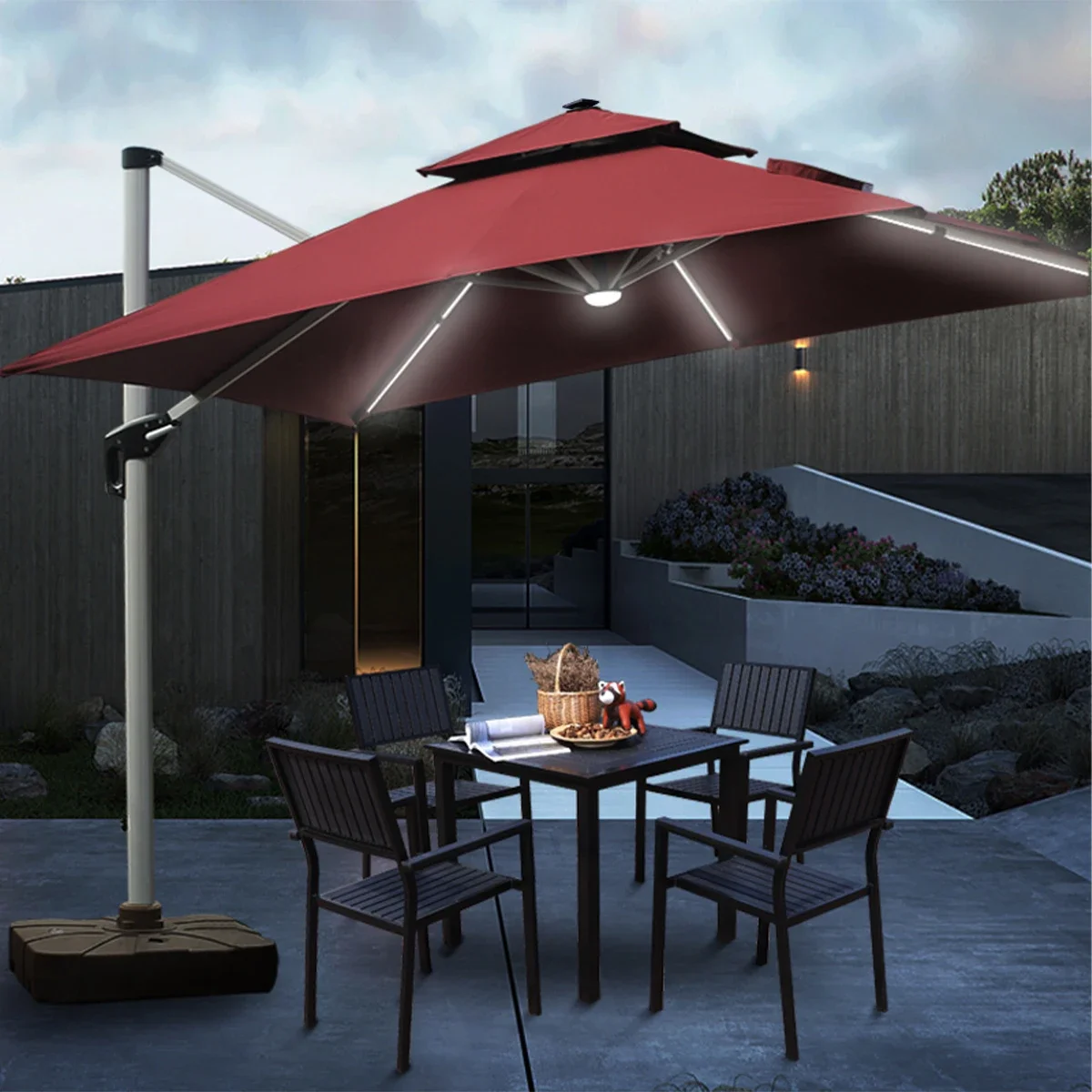china patio umbrella Durable, Customizable LED Solar Umbrella for Outdoor Use