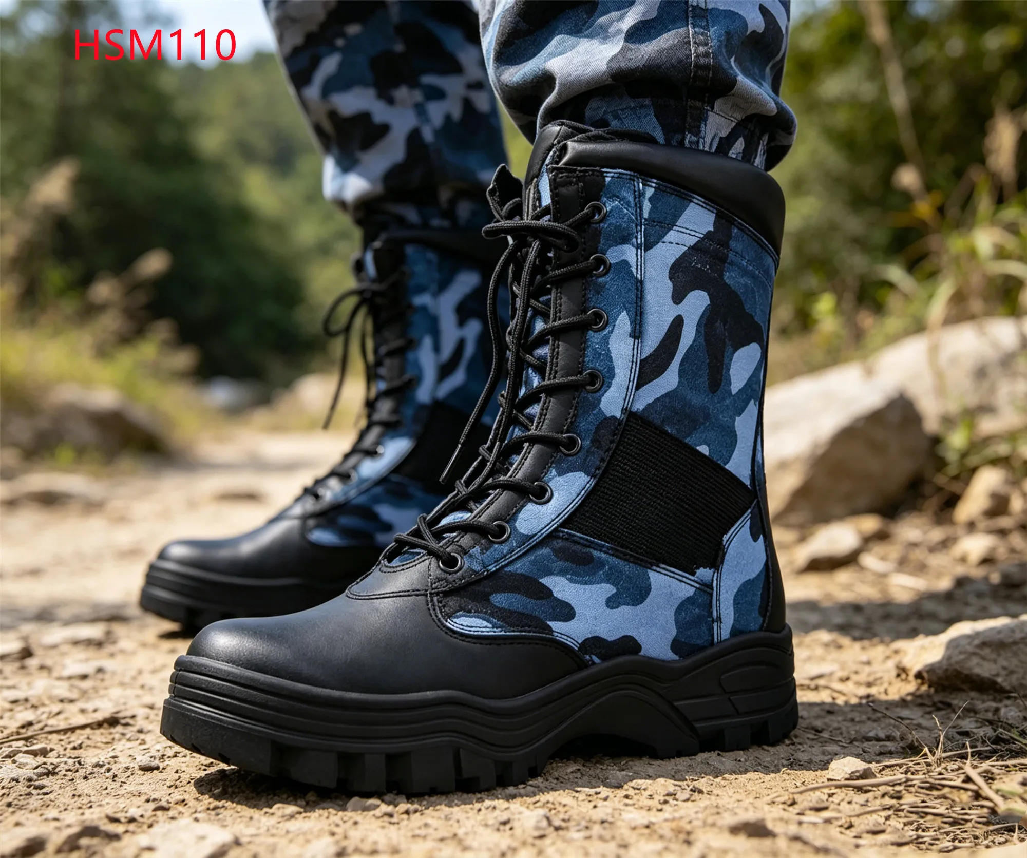 LXG,jungle Work Blue Camouflage Pattern High Top Field Boots Forest Terrain Stitching Rubber Outsole Hunting Boots HSM110