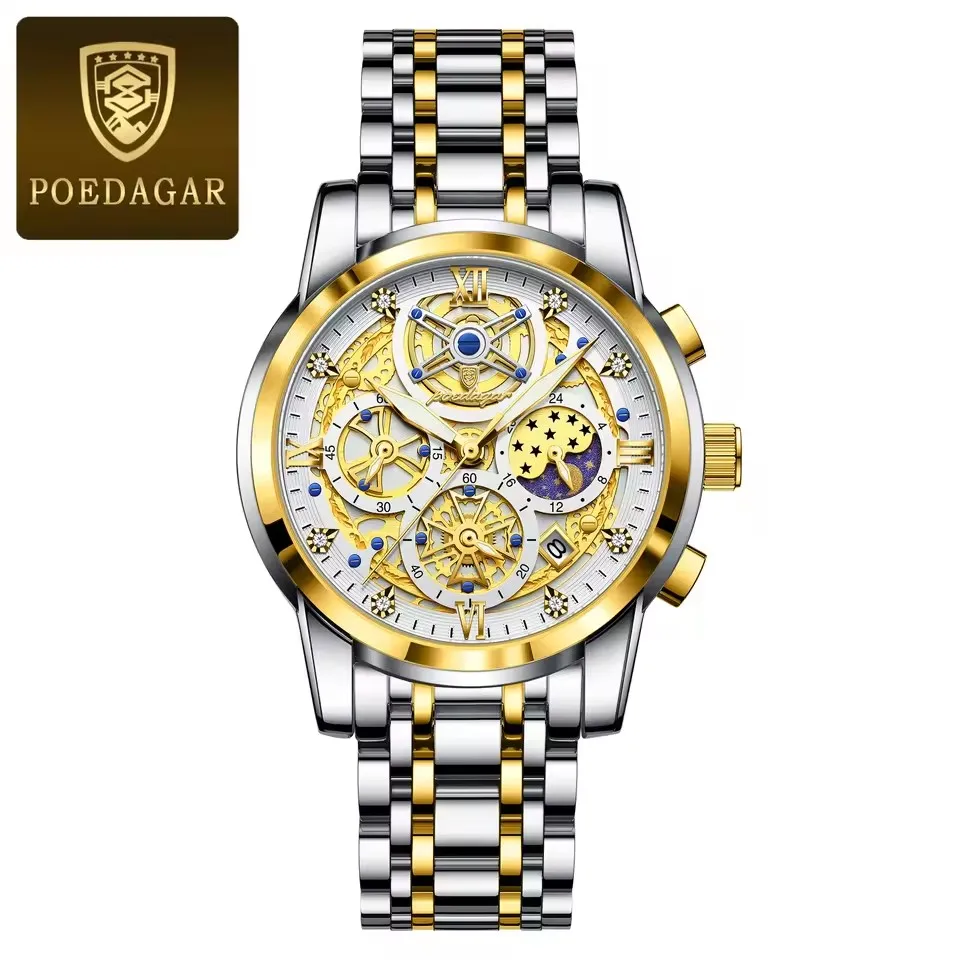 POEDAGAR 984 Men Waterproof Luminous Auto Date Chronograph Luxury Fashion Watch Quartz S aperçu 8
