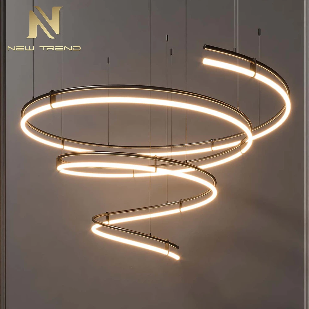 Suspension LED sculpturale moderne en forme d’auréole – Installation artistique sur mesure de grande dimension pour le hall, la salle d’exposition et le restaurant