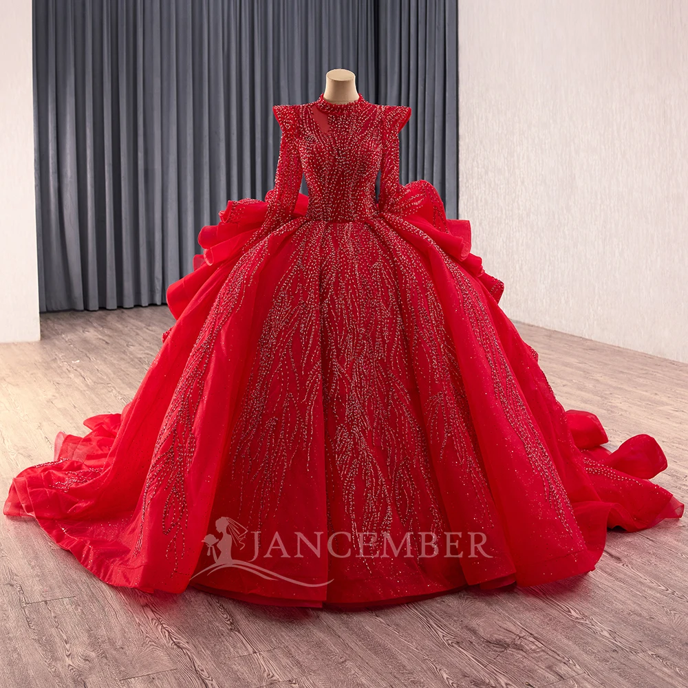Red Elegant Sequin Beaded Long Sleeve Wedding Party Women Dresses for  Engagement Party Dress Vestidos De Fiesta Rsm241149