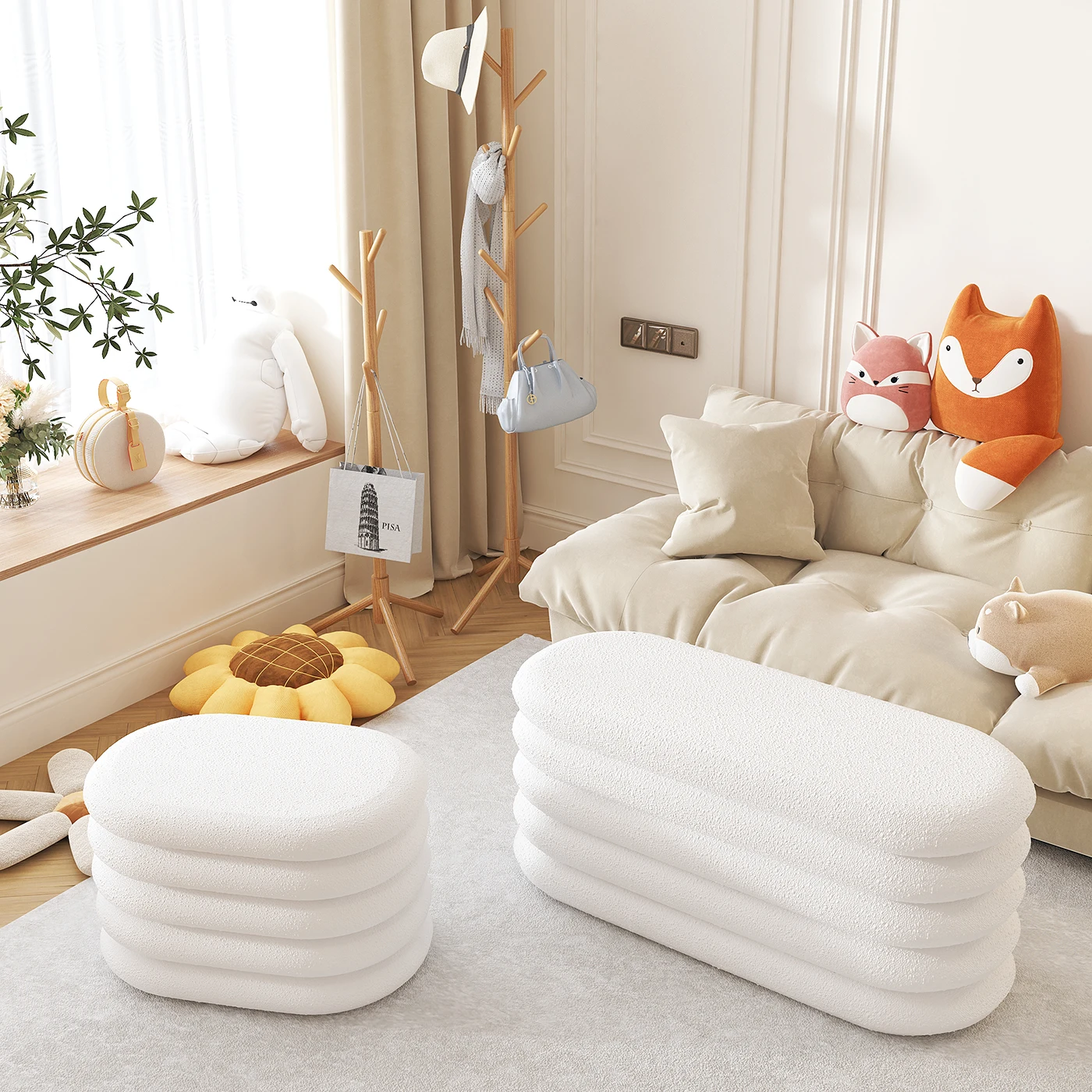 Home Furniture Storage Ottoman Teddy Fabric Footstool Bed End Bench