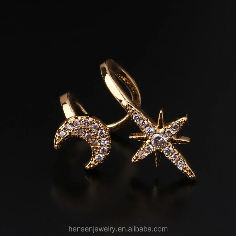 New Layered Line Moon Star  Cz Cartilage Ear Cuff Non Piercing Conch Cuff Earring Ear Wrap Ear Piercing Jewelry