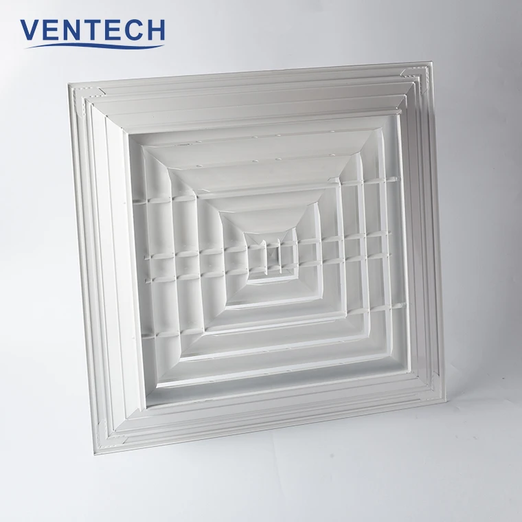 HVAC SYSTEM  China Supply Air Customized Square Ceiling 4 Way Air Vent  Diffuser  with Air Damper