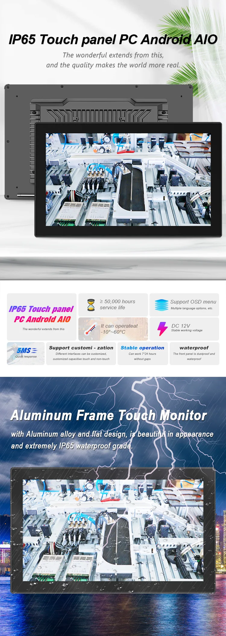OEM ODM 18.5 Inch Industrial All-in-One Panel PC Capacitive Touch Screen RK3288 RK3399 Android Embedded IP65 All in One Tablet