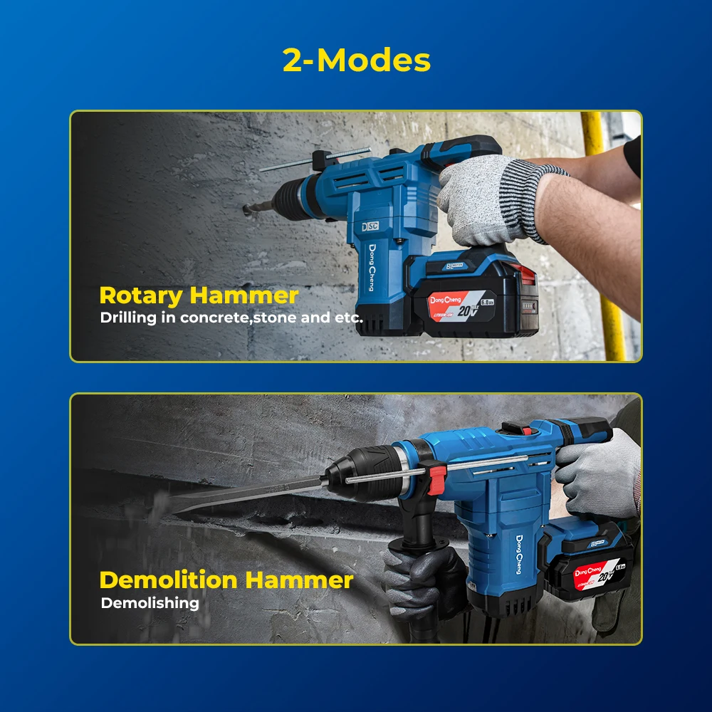 DongCheng 20V 28mm Professional 3 Functions Electric Cordless Brushless Portable SDS Rotary Hammer