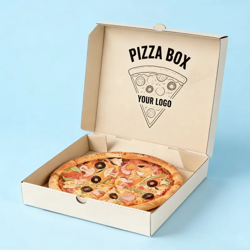 Herbruikbare, kreatiewe, aangepaste papierklamboekvoedselverpakking vir pizzaboks, herwinbare wegneem-pizzaboks vir versending