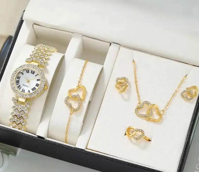 New PU Woman Watch Set Colorful Drop Pendants Earrings Bangle Jewelry Set for Women CD125