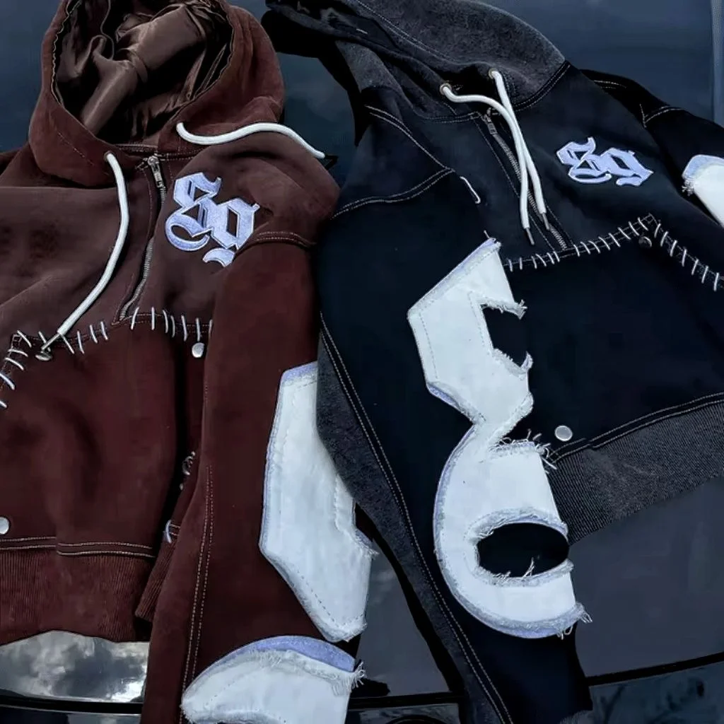 OEM Custom Manufacturer Custom Cropped Thick Hoodie High Quality Graphic Distressed Embroidery Oversize Acid Wash Hoodie Set Men gallery 2