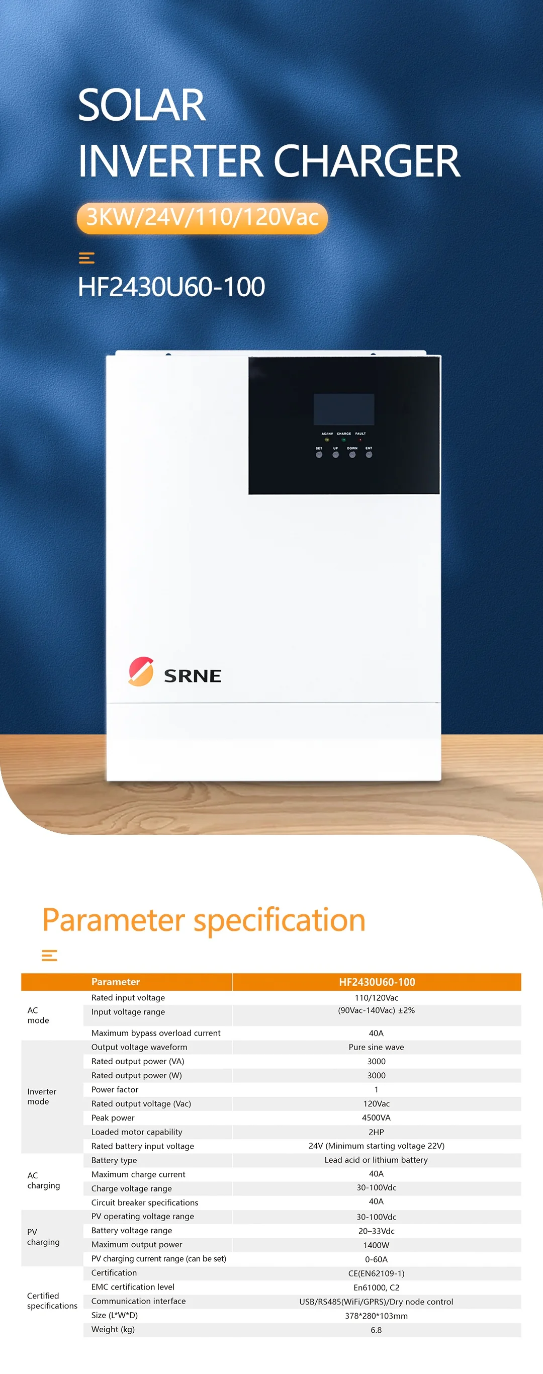 3kw 5kw off Grid Hybrid Solar Inverter with MPPT Controller